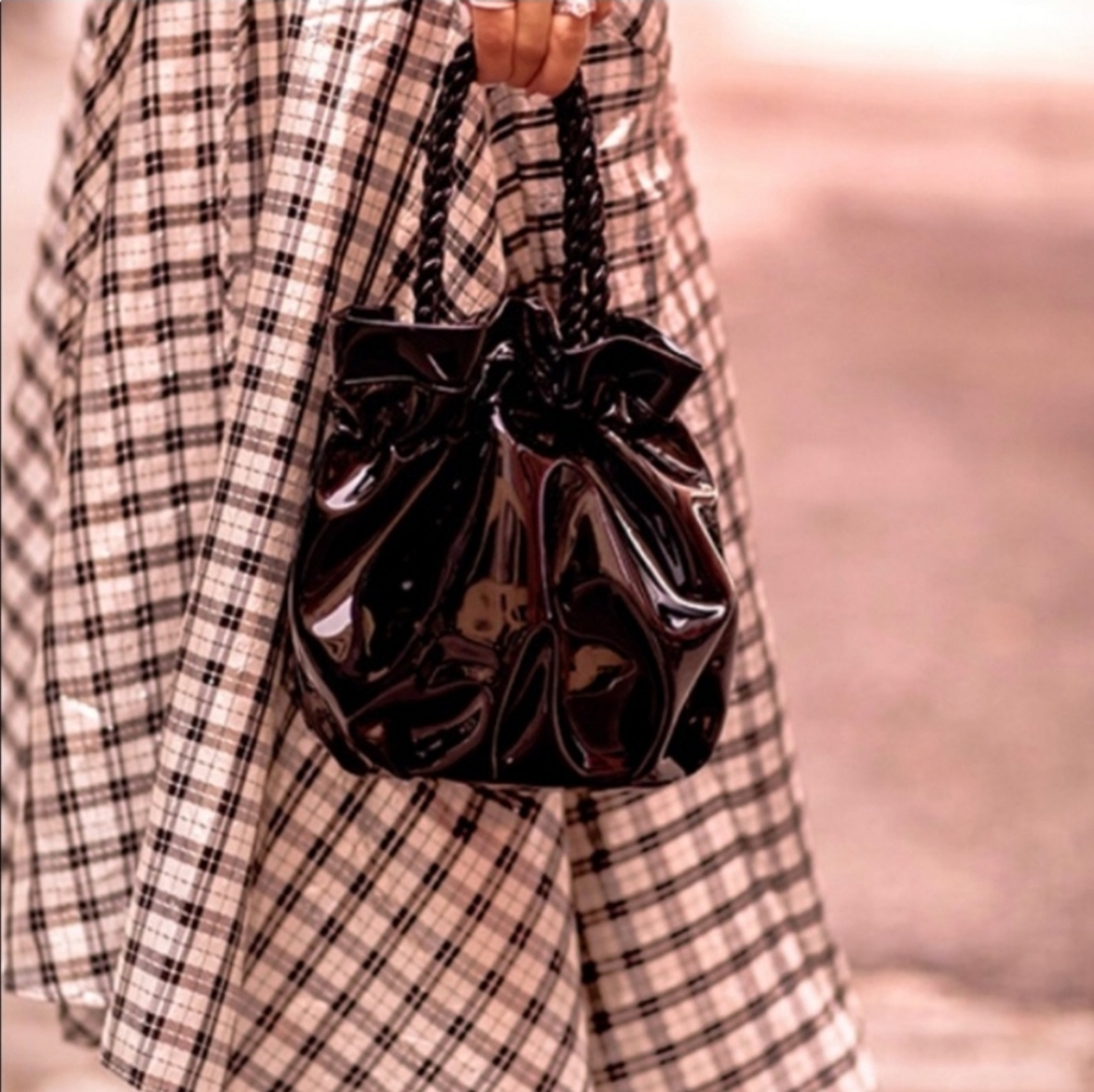 Staud black patent leather grace bag